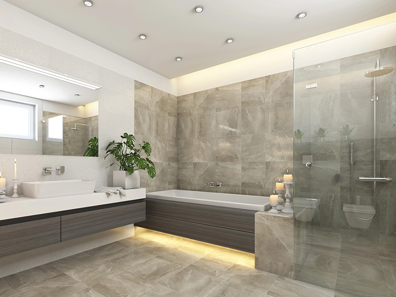 Moderne grijze badkamer