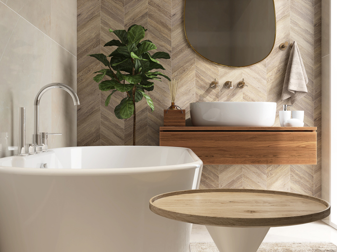 Badkamer in houtlook